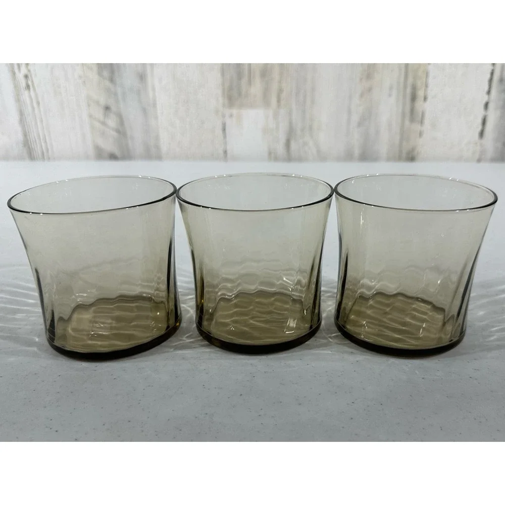 Vintage‎ Smoky Brown Unbranded Swirl Glasses Juice Whiskey Old Fashion Set of 3